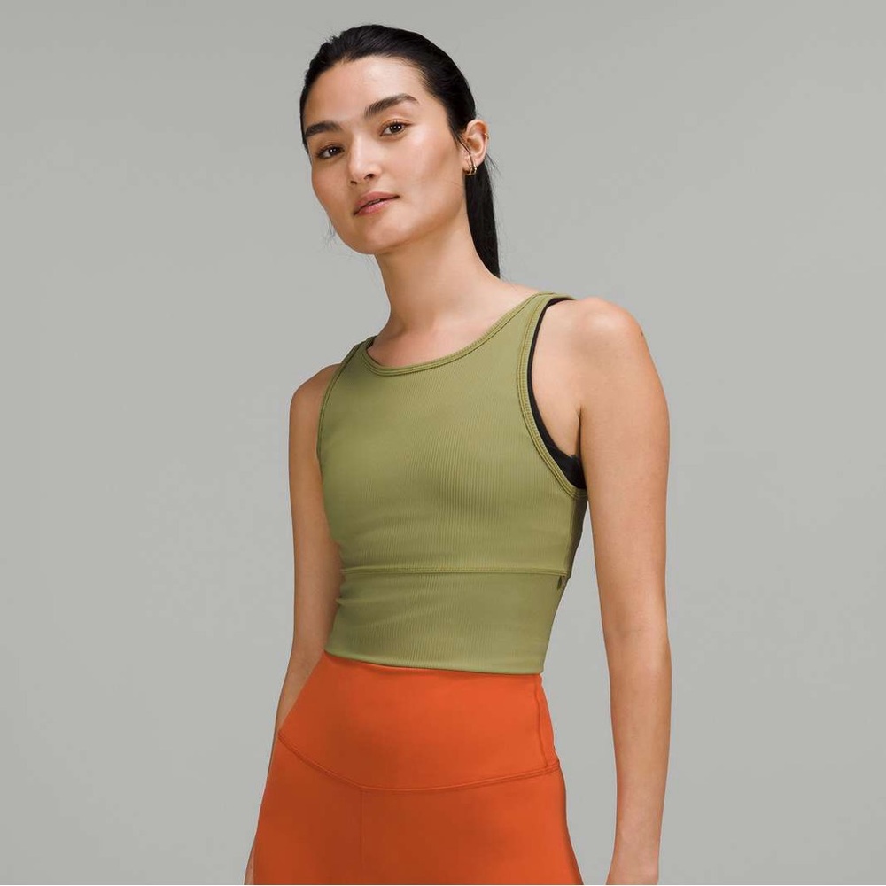 lululemon athletica Olive Green Ribbed Cropped Tank Top